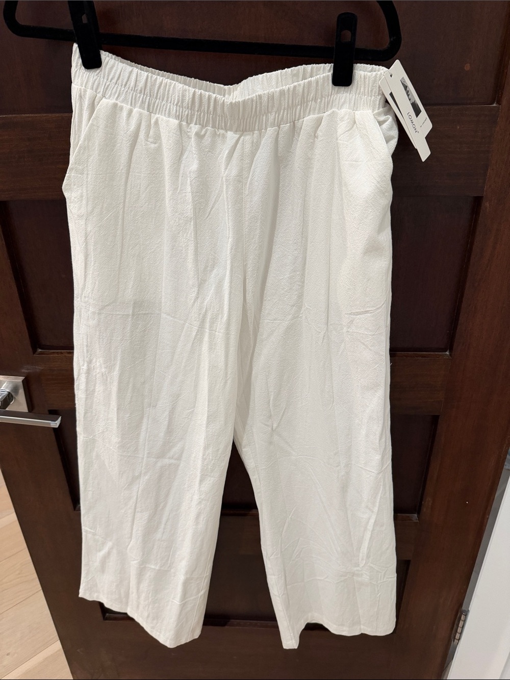 White Elastic-Waist Casual cotton and linen  Pants